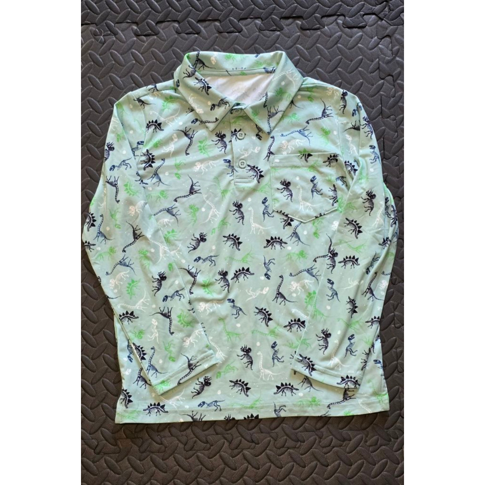 Boys Rumi + Ryder Polo Shirt Size Unknown Green Dinosaur Print